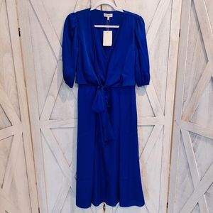 NWT Royal Blue Tie Front Midi Dress